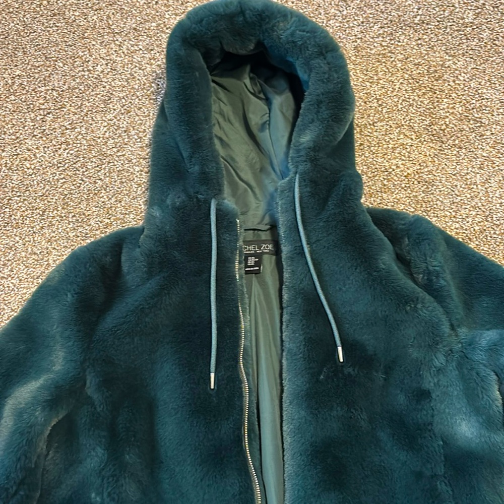 Like New emerald green faux fur jacket